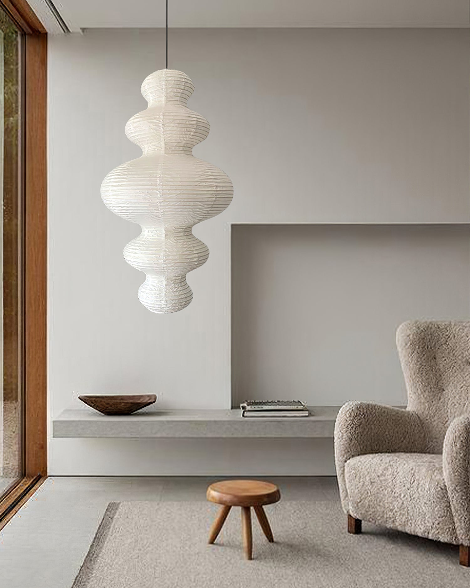 Luxurious Pendant Swag Lamp - Sculptural Rice Paper Lamp for Bedroom