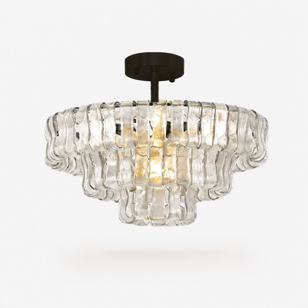 French vintage ripple glass chandelier with smoked glass