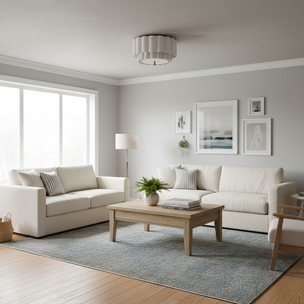 Linbron Flush Lighting – Scalloped Linen Shade and Bronze Finish Modern Ceiling Light for Dining Room