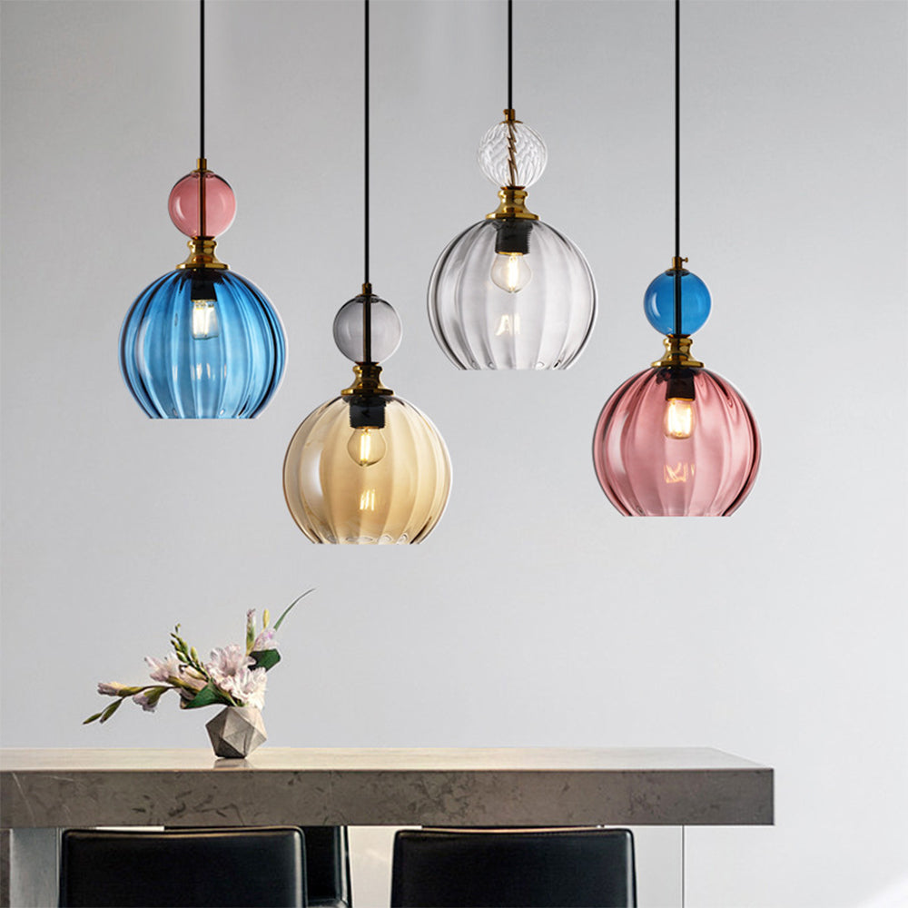 Modern Globe Pendant Light - Water Ripple Glass Lighting for Bedroom