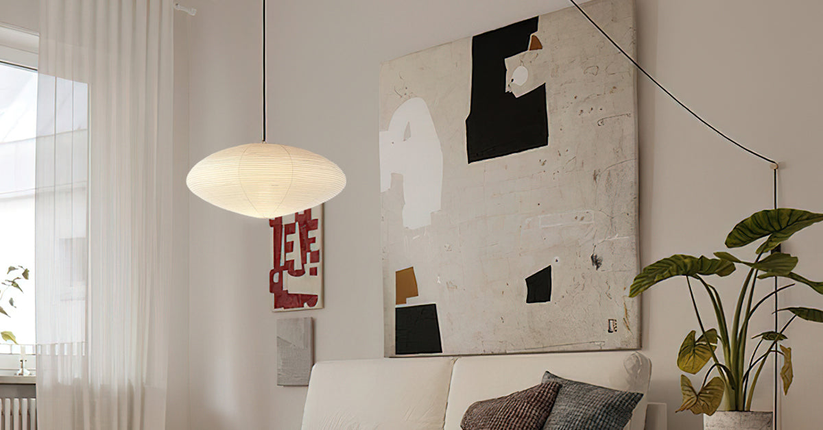 Washi Paper Pendant Lamp - Handcrafted Mulberry Light for Cozy Room