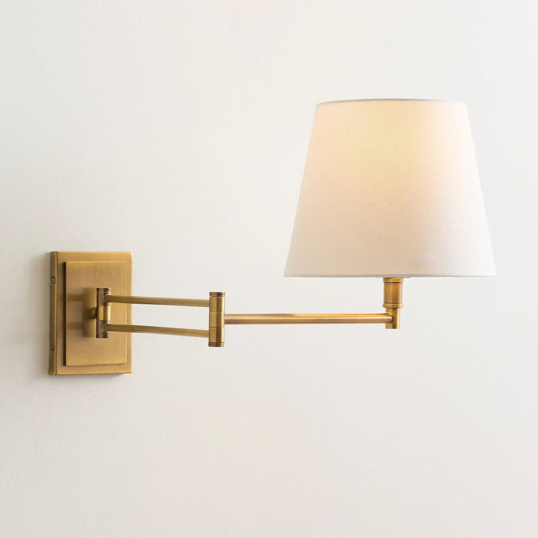 Arcuma Modern Adjustable Arm Wall Sconce with Linen Shade - Contemporary Metal Lighting for Living Room