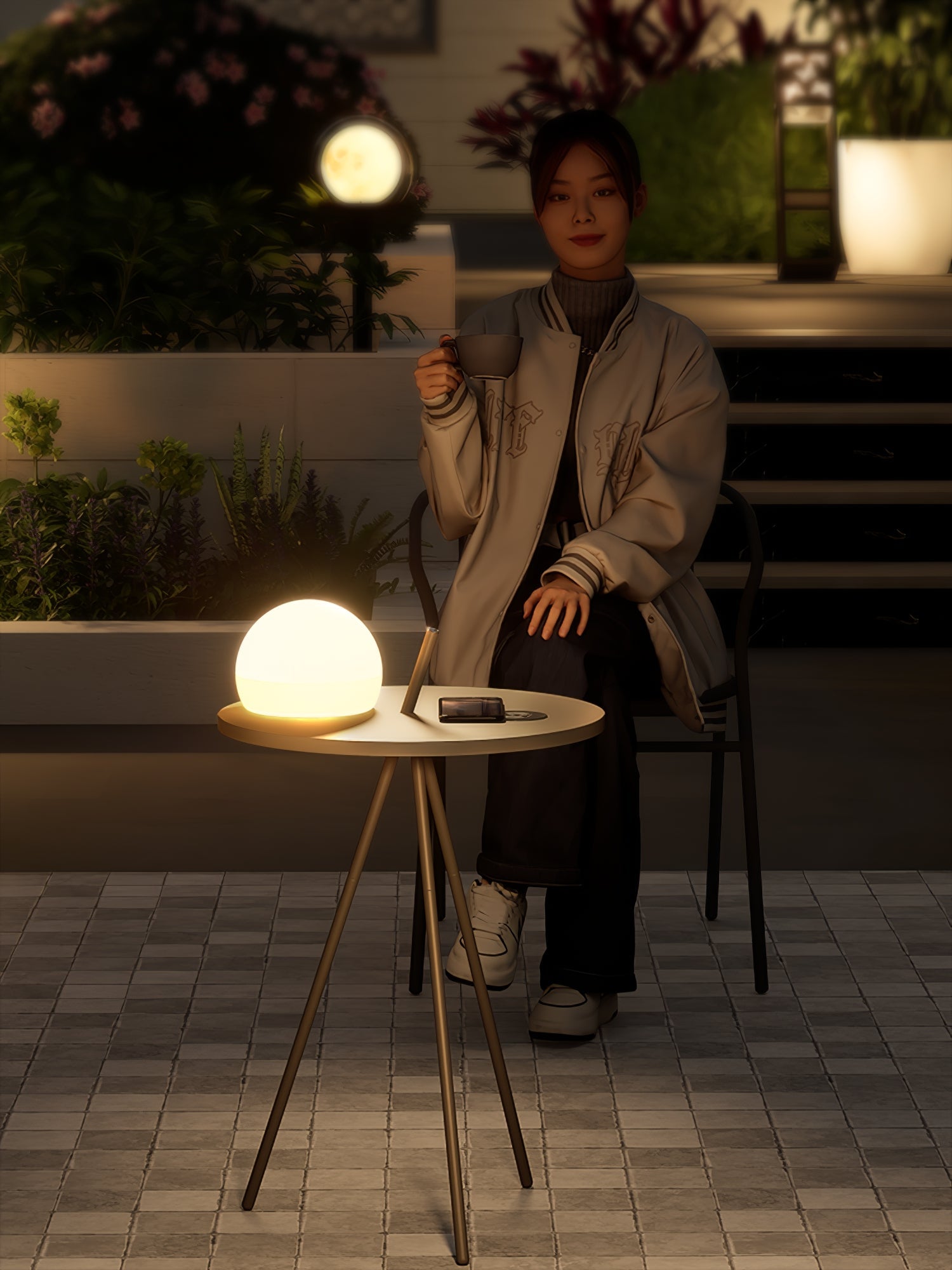 Stativ-Außenlampe – Solar-Ambientelicht und Beistelltisch für die Terrasse