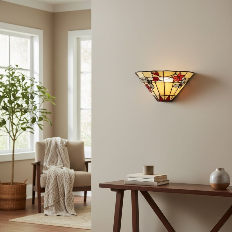 TF Butterfly Wall Sconce – Stained Glass Butterfly Design Wall Light for Bedroom and Living Room