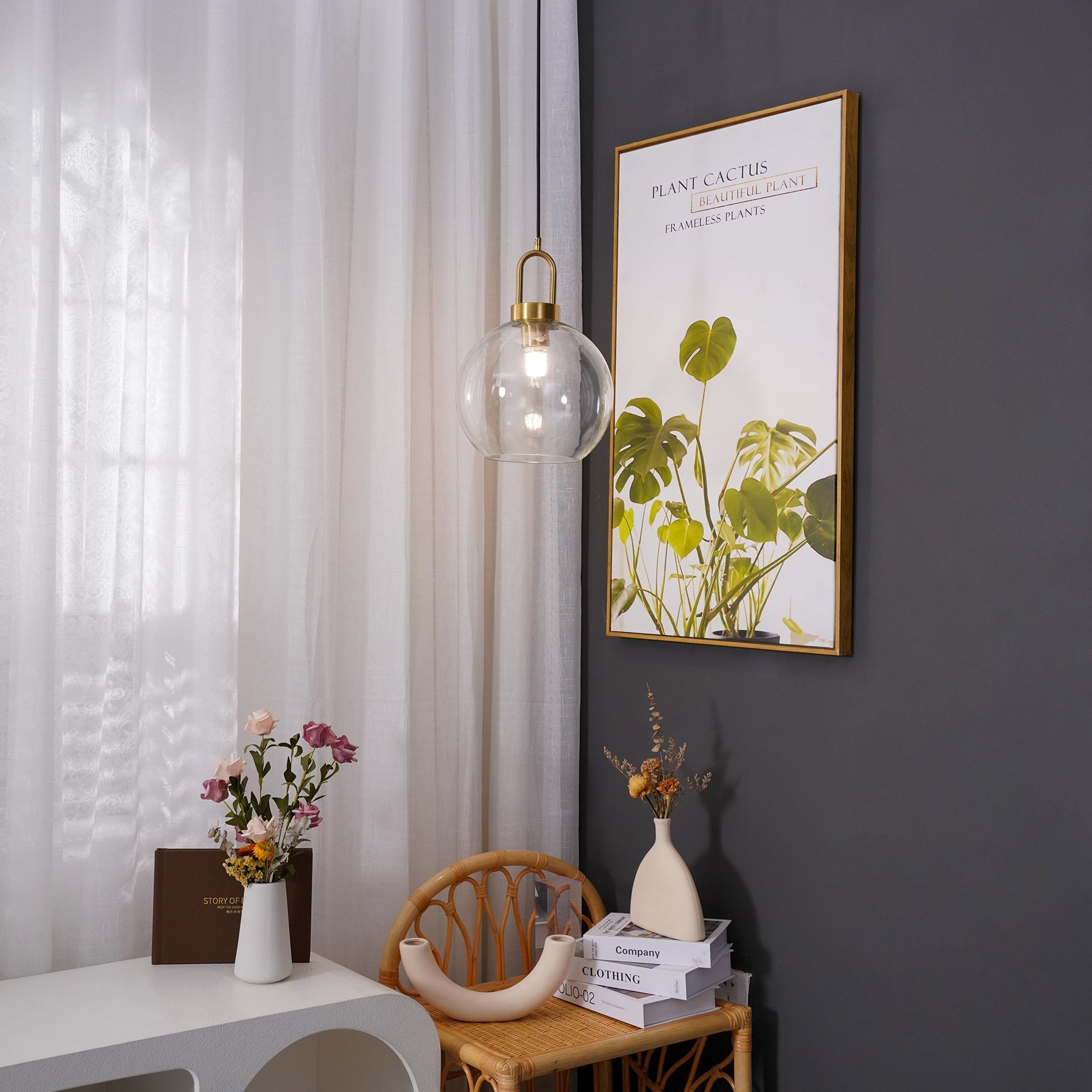Kupferbeschichtete Glas-Plug-in-Hängeleuchte mit Kabel