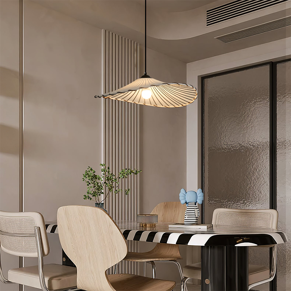 Wabi-Sabi Lotus Leaf Pendant Lamp – Fabric Light – Vintage Minimalist