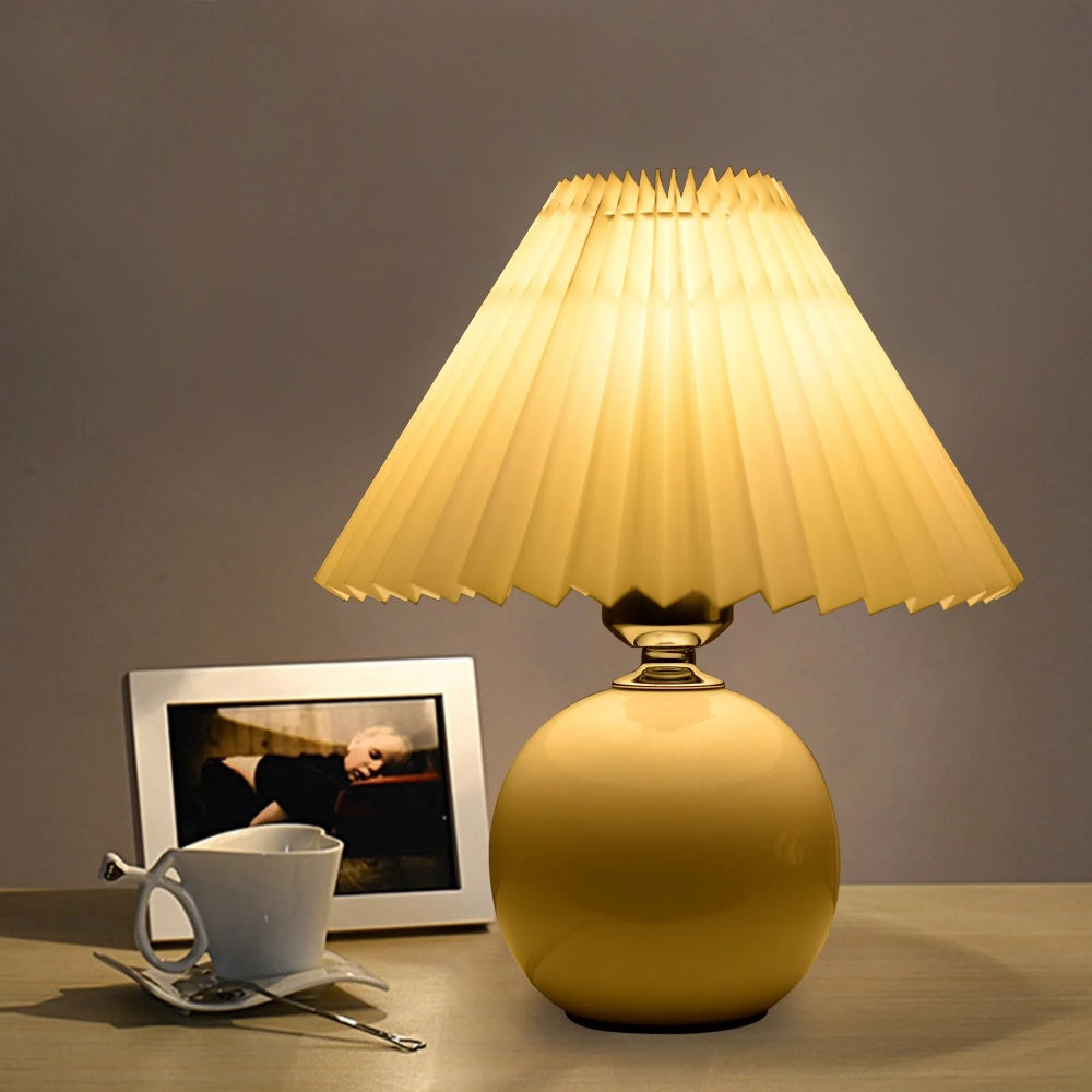 Modern Ceramic Table Light - Mini Fabric Pleated Lamp for Bedroom