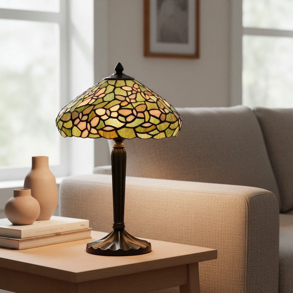 TF Sorenia Table Lamp – Warm Stained-Glass Floral Art-style Lamp for Living Room or Bedroom