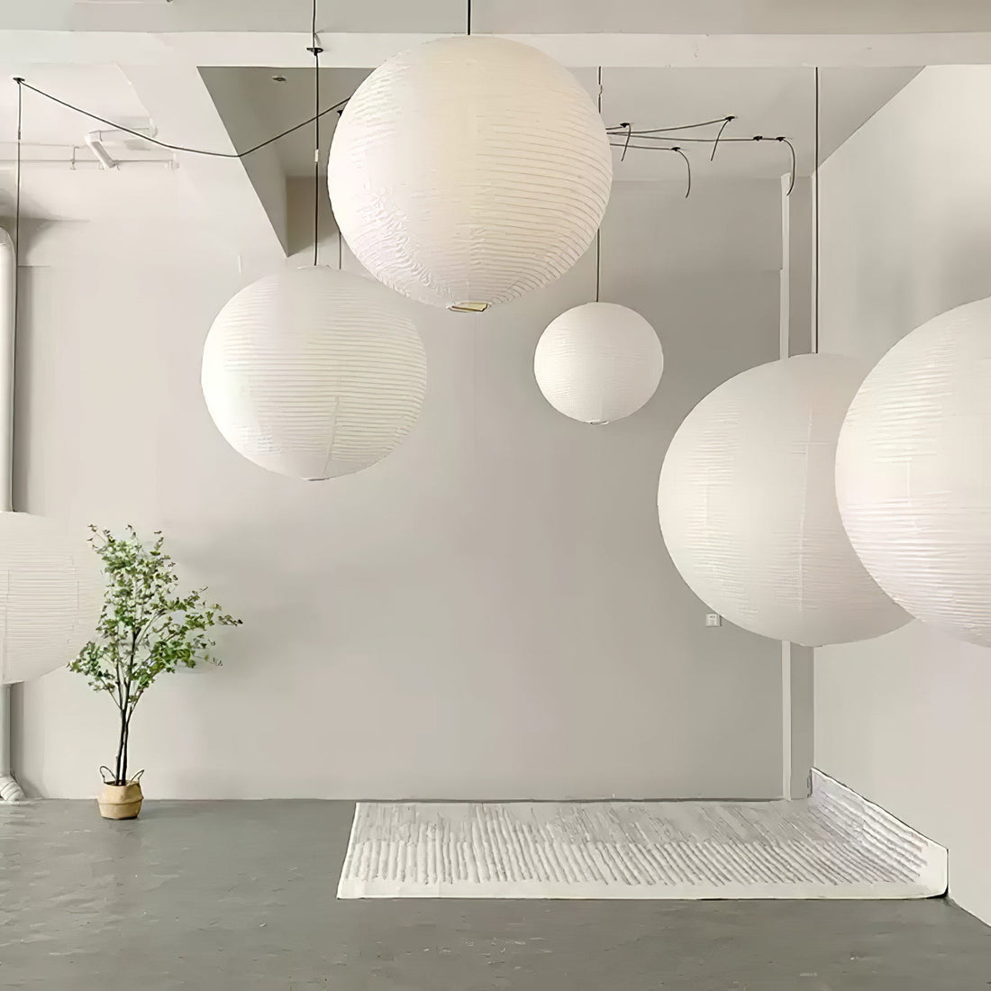 Mid-Century Pendant Swag Light - Japanese Paper Lamp for Bedroom