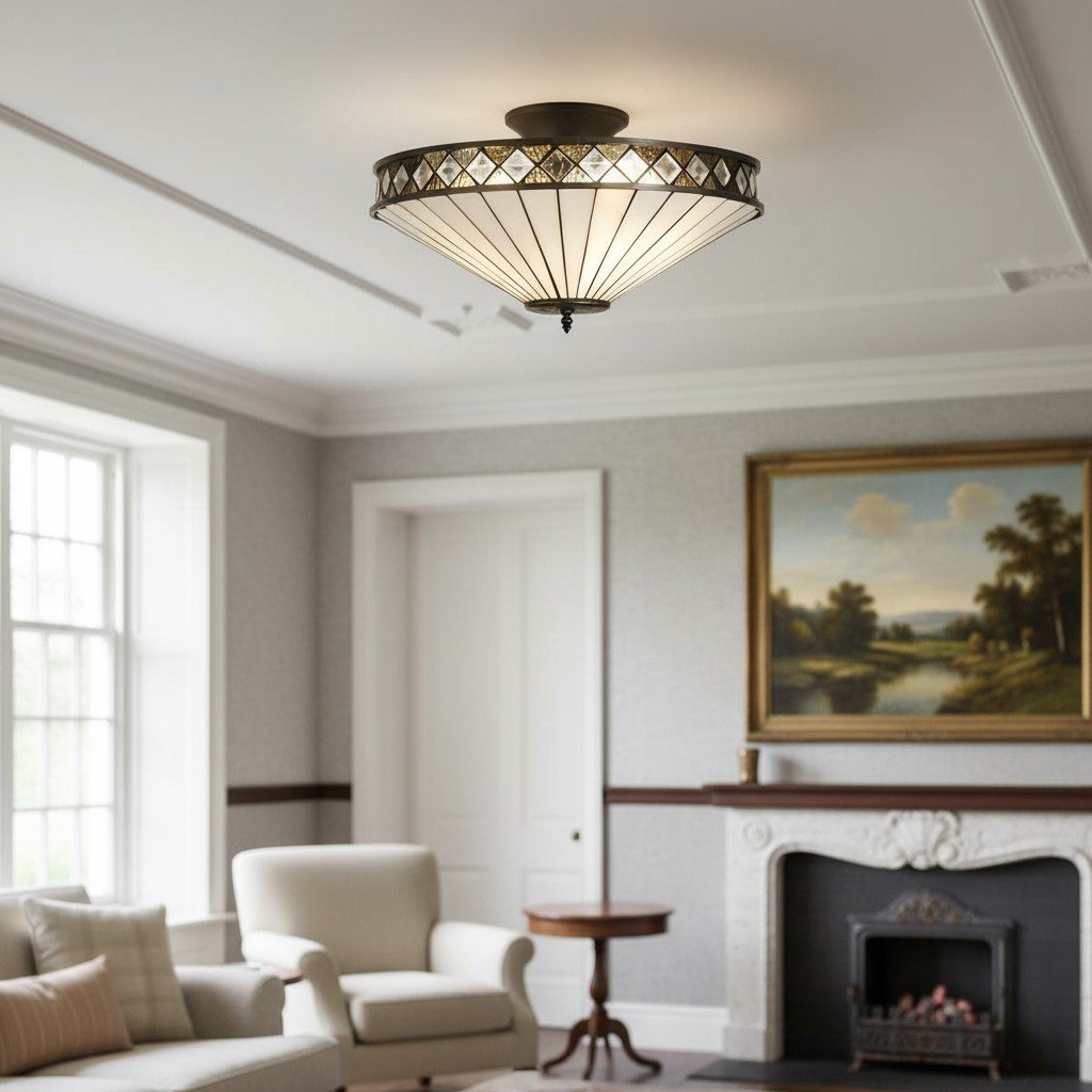 TF Fargo Semi-Flush Ceiling Lamp — A Classic Deco Light with a Decorative Glass Shade for Multi room Use