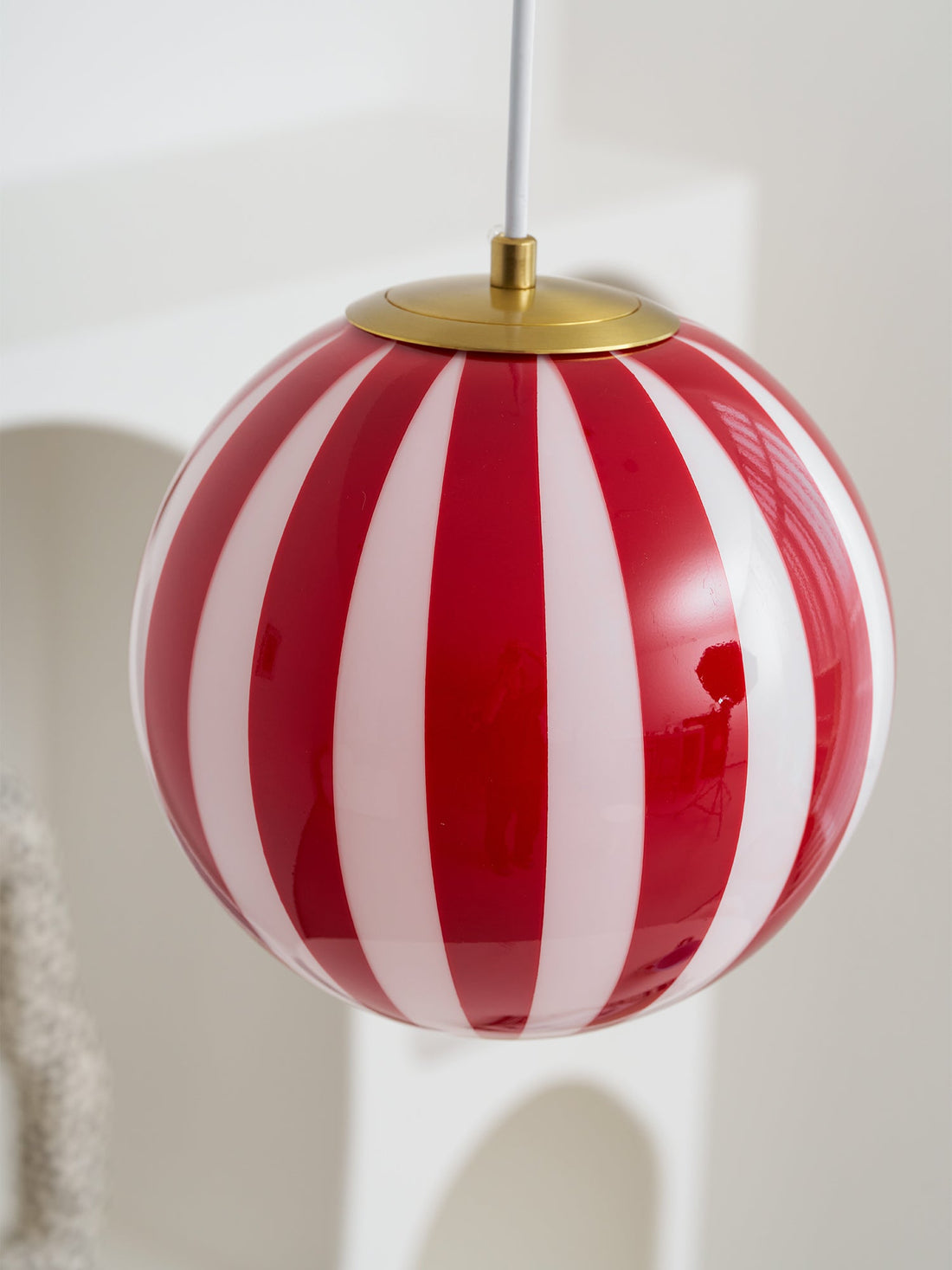 Red Striped Glass Globe Hardwired Pendant