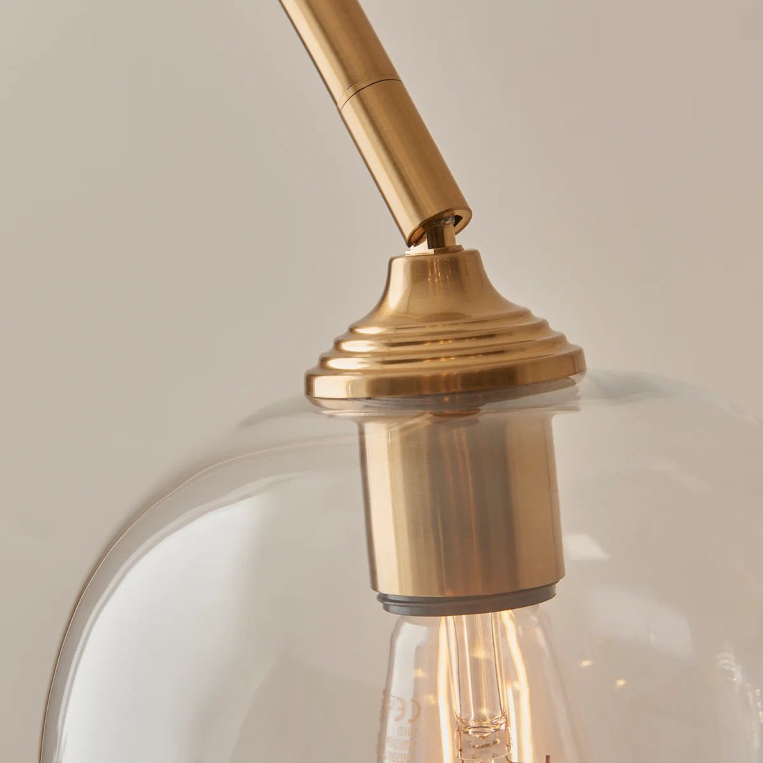 Brazara Adjustable Glass Shade Floor Lamp – Curved Metal Stem for Living Spaces