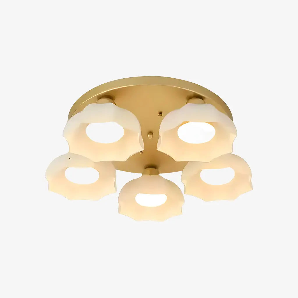 Gold and white glass ceiling light with 5 heads