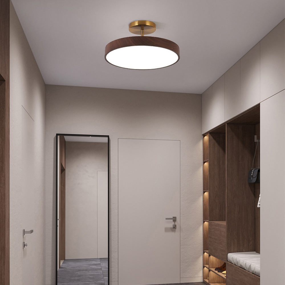 Modern Disc Semi-Flush Ceiling Lamp - LED Walnut Light for Bedroom