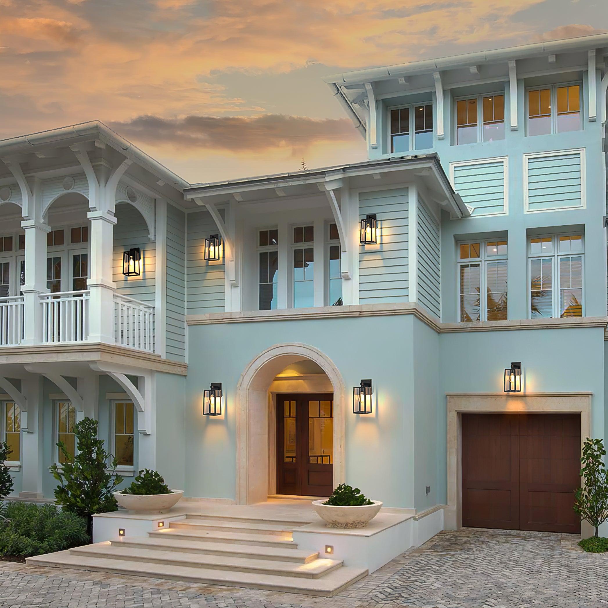 Classic Outdoor Wall Lamp - Black Metal Clear Glass Lantern Lighting