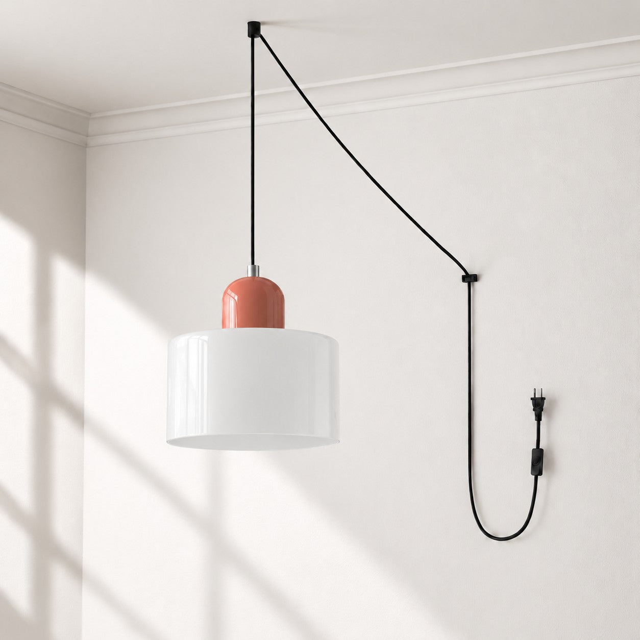 Mid-Century-Makronen-Pendelleuchte mit Stecker und Zugkabel - Bunter Lampenschirm als Hängelampe für die Wohnraumdekoration