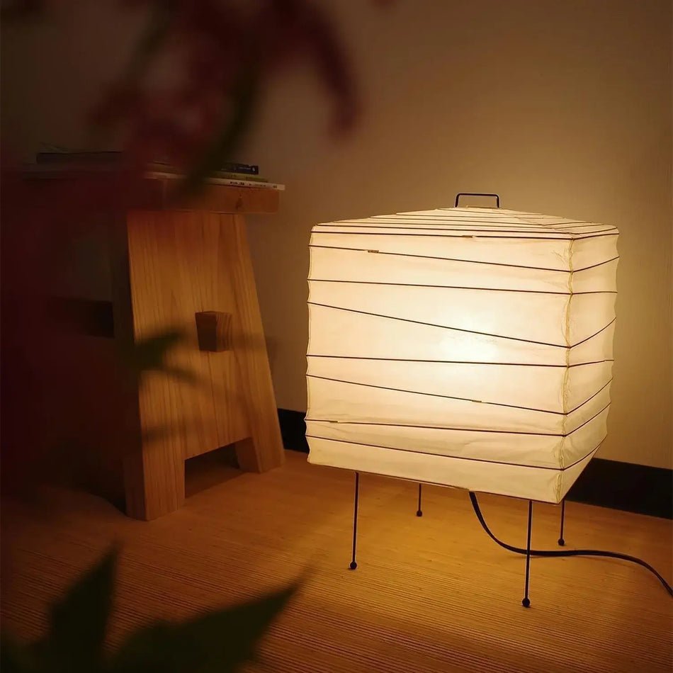 Minimalist Cube Table Lamp - Paper Lantern Inspired Lamp for Bedroom