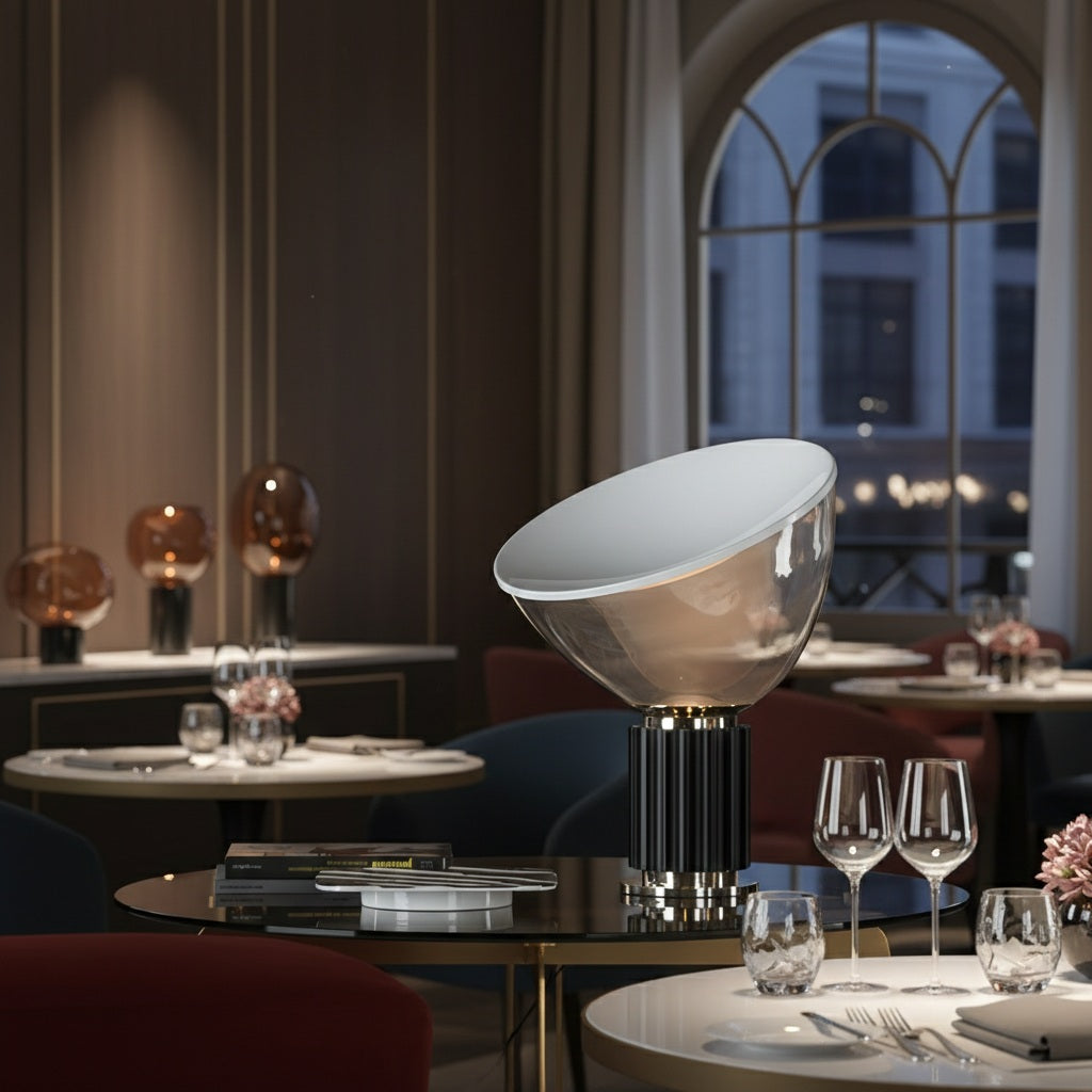 Bowlum Modern Glass Table Lamp - Iconic Bowl Shaped Ambient Light for Living Room N46