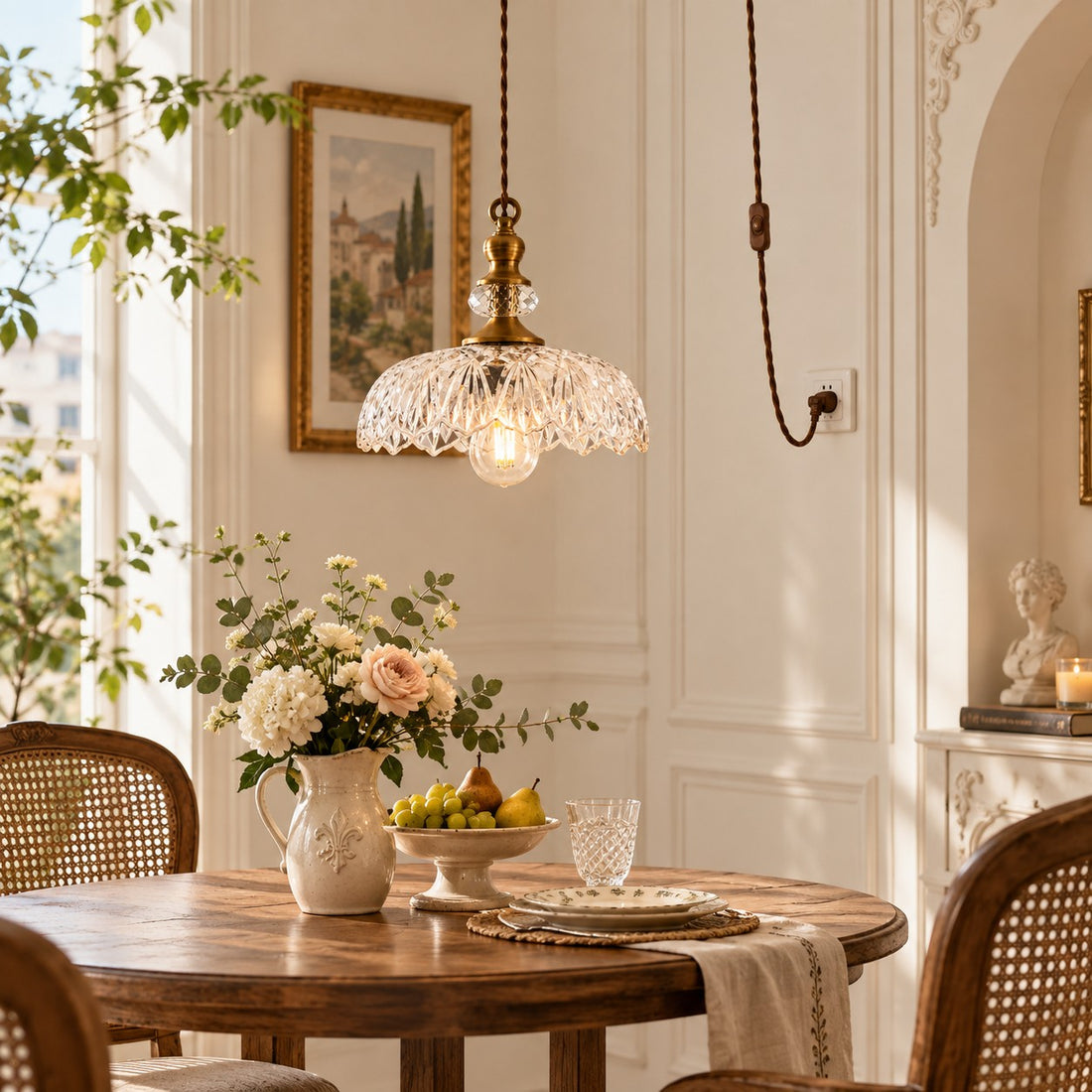 Verdoma Blumen-Glaspendelleuchte mit Stecker