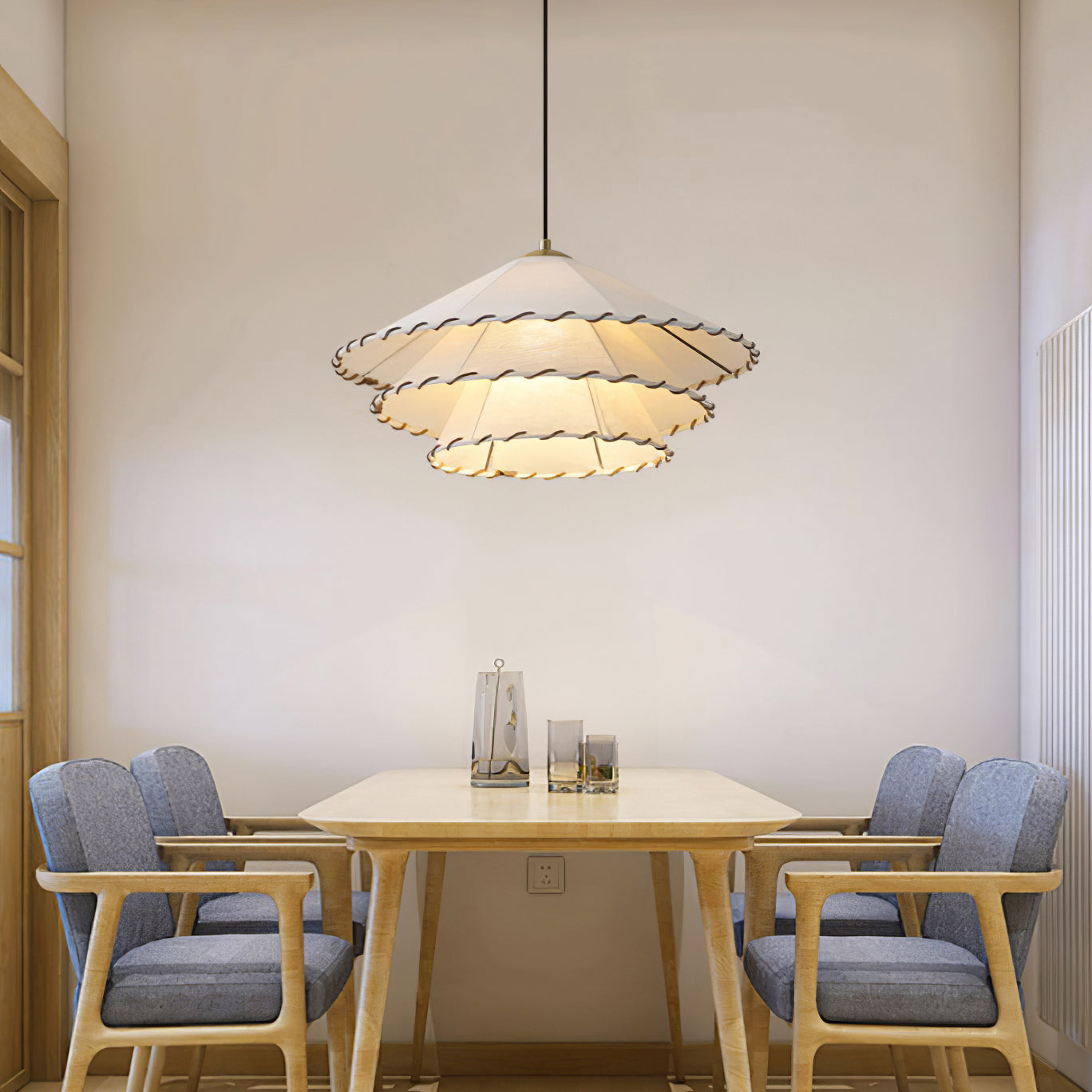 White Fabric And Metal Plug-In Pendant
