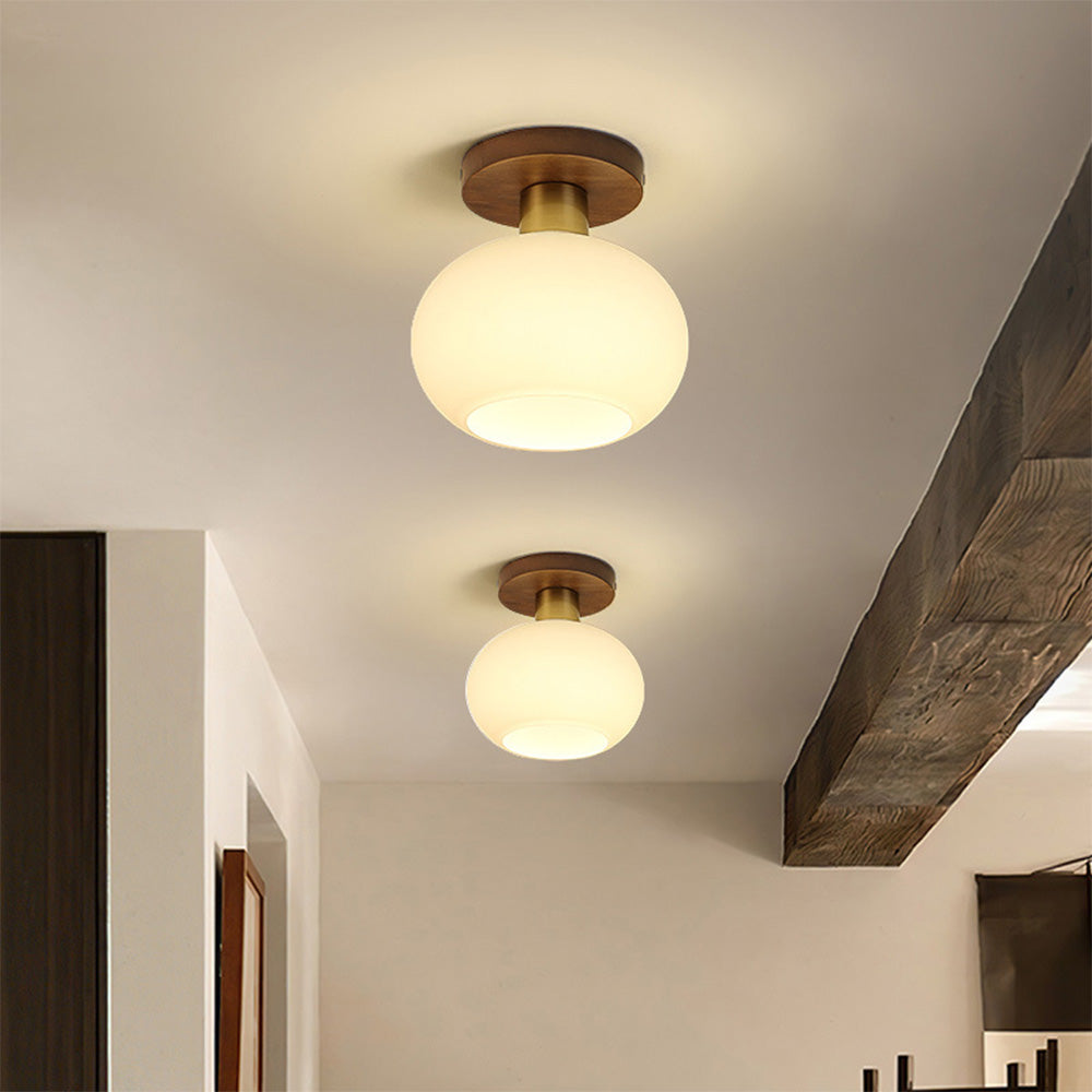 Nordic Walnut Ceiling Light – Minimalist Hallway Lighting Fixture