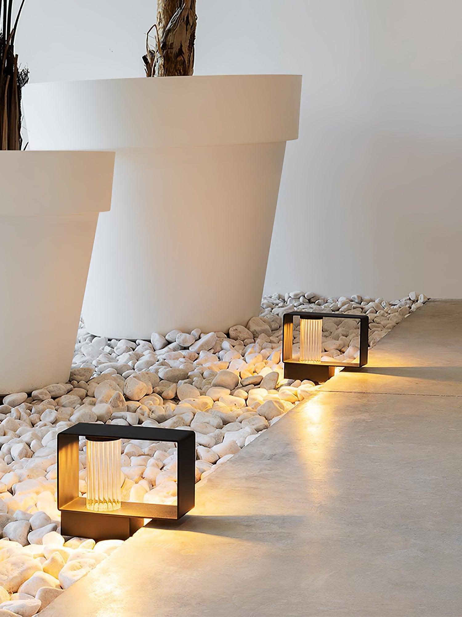 Frame Outdoor Post Lamp - Resilient Striped Glass Lamp for Driveway