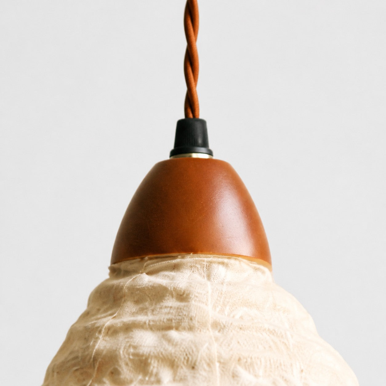Pleated Fabric Cone Pendant Light with Wood Holder