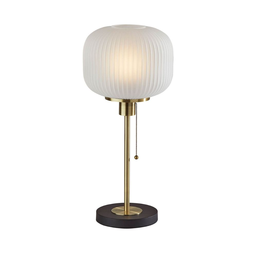 Pelviona Ribbed Glass Table Lamp - Brass & Black Metal Base - Must-Have for Home Styling