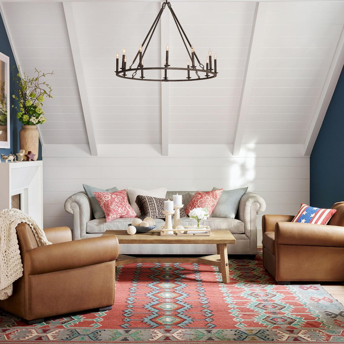 Rowan Rustic Iron Chandelier - Round Wagon Wheel Lamp for Living Room