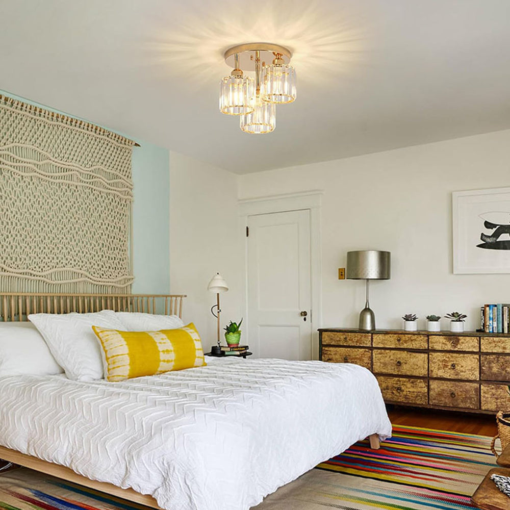 Modern Crystal Ceiling Light - Multi-head Semi Flush Mount for Bedroom
