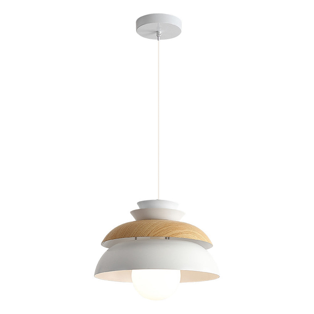 Modern Dome Pendant Light - Metal Wood Grain Fixture for Dining Room