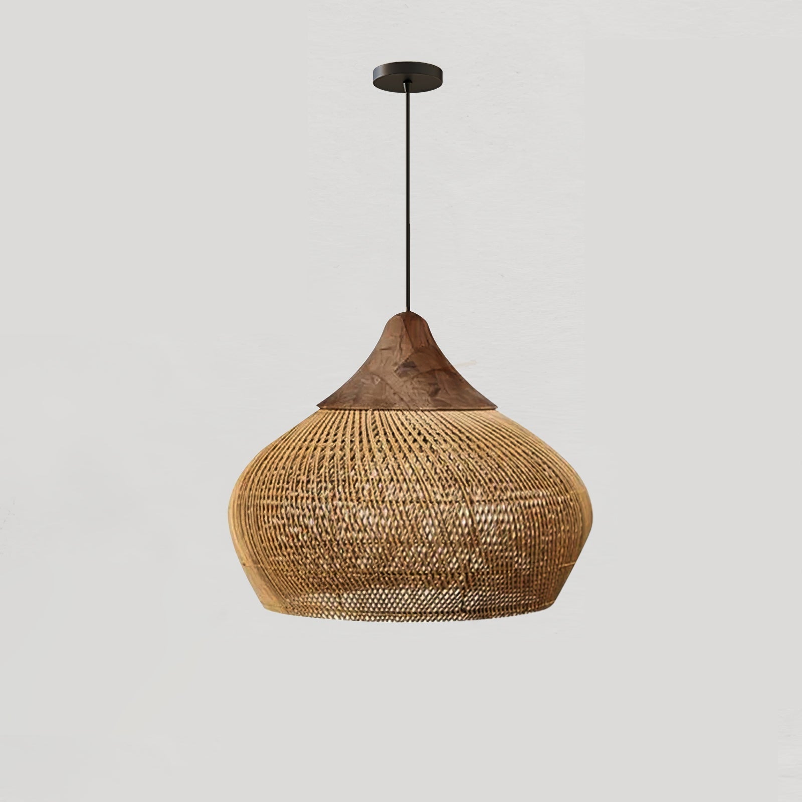 Woven Rattan Wood Plug-In Pendant Light