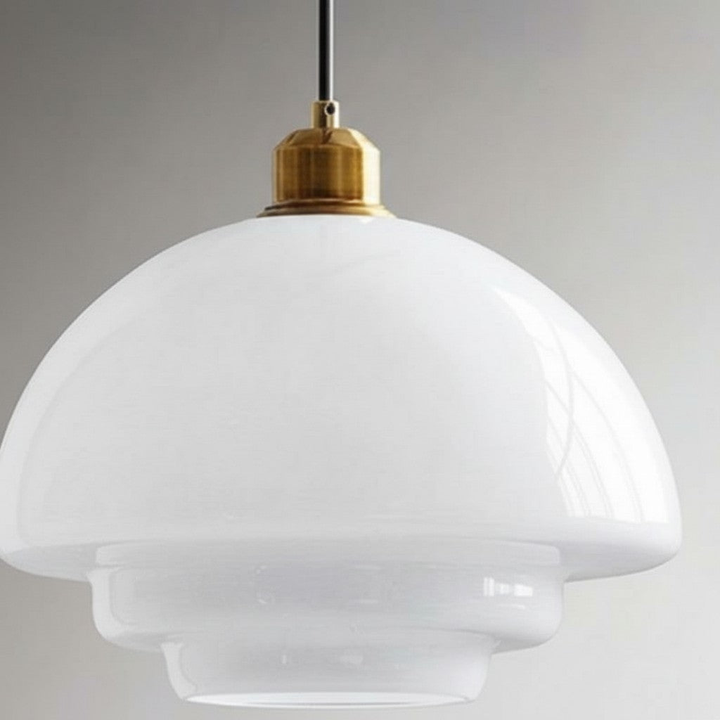 Opalisse Milk Glass Dome Pendant Lamp - Art Deco Pendant Light for Dining Room