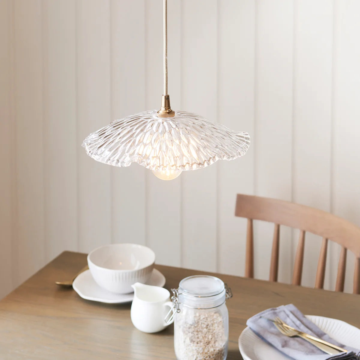 Floriaxis Floral Glass Pendant Light — Floral Glass Shade with Braided Cable for Kitchen or Dining