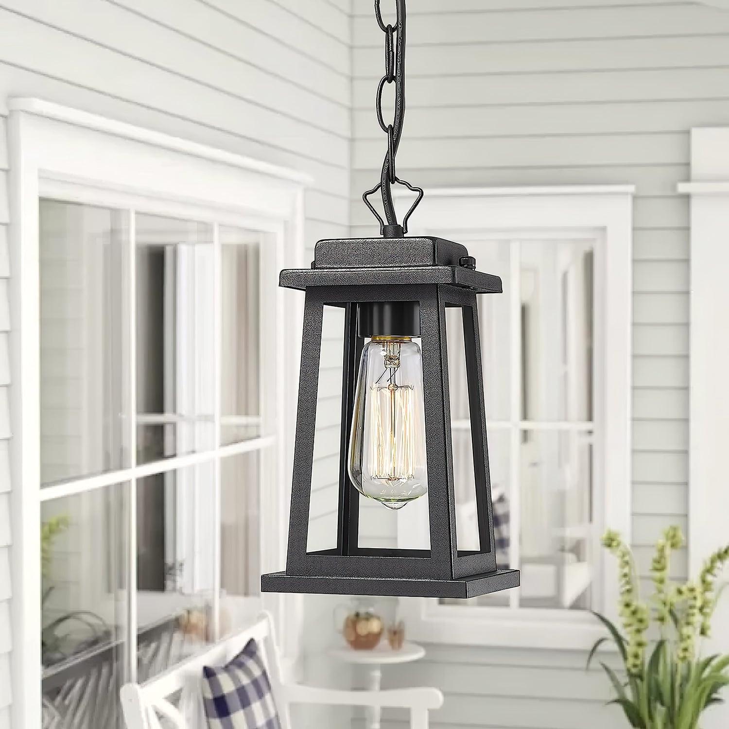 Outdoor Lantern Pendant Lamp -Timeless Design - Black Metal & Glass