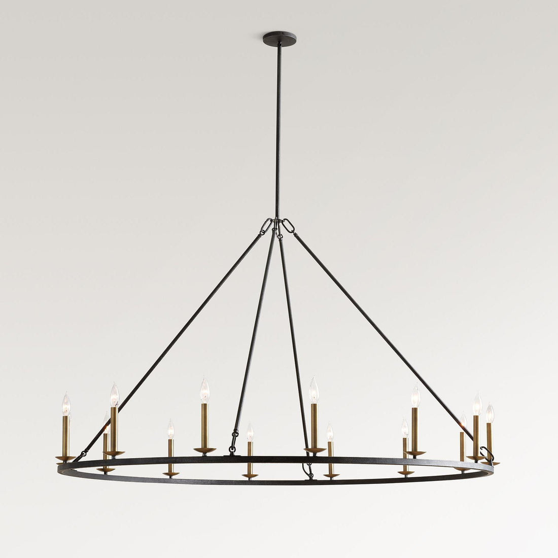 Rowan Rustic Iron Chandelier - Round Wagon Wheel Lamp for Living Room