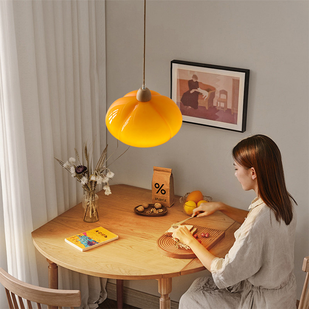 Retro Glass Pendant Light - Pumpkin Shape Lamp for Kitchen