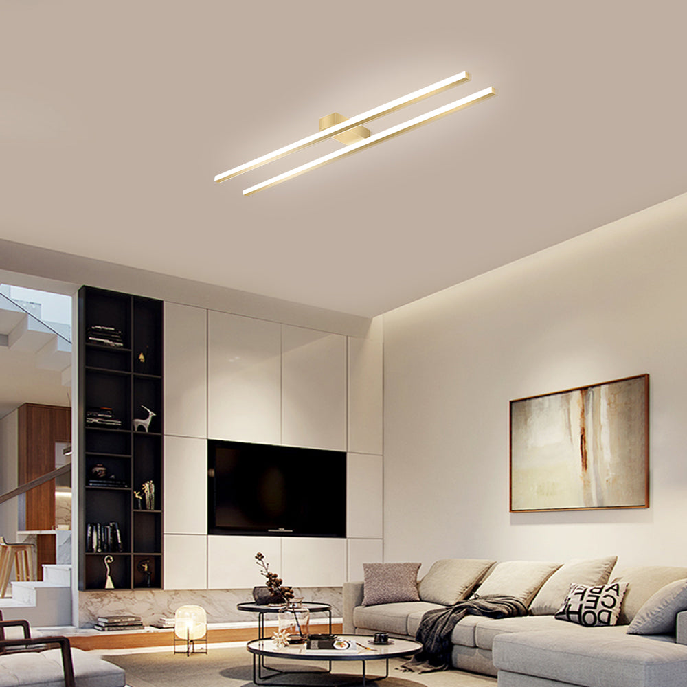 Double Linear Ceiling Light - Industrial Iron LED Lamp for Living Room
