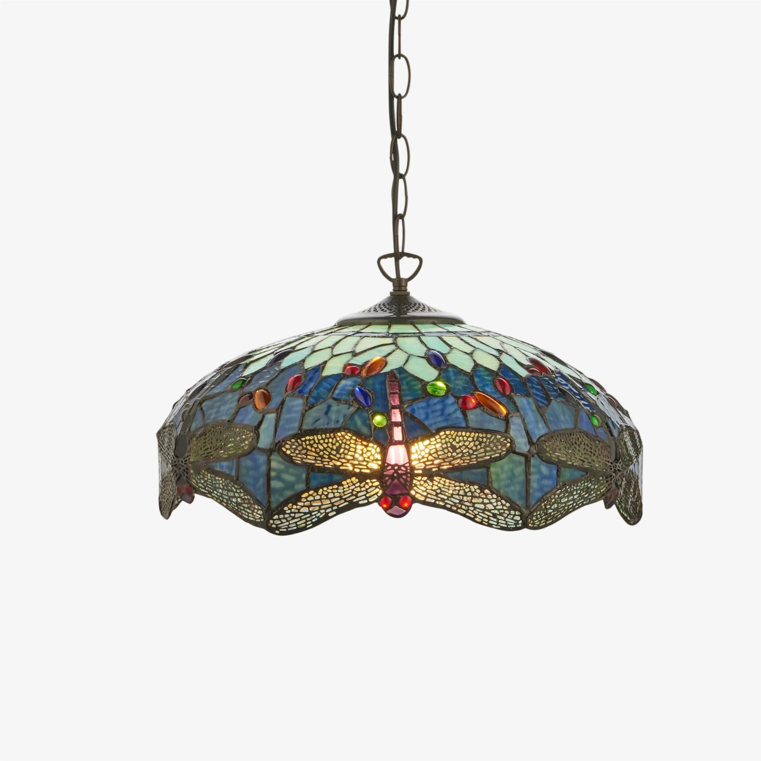 TF Dragonfly Tiffany Pendant Light – Art Nouveau Stained Glass Pendant for Living