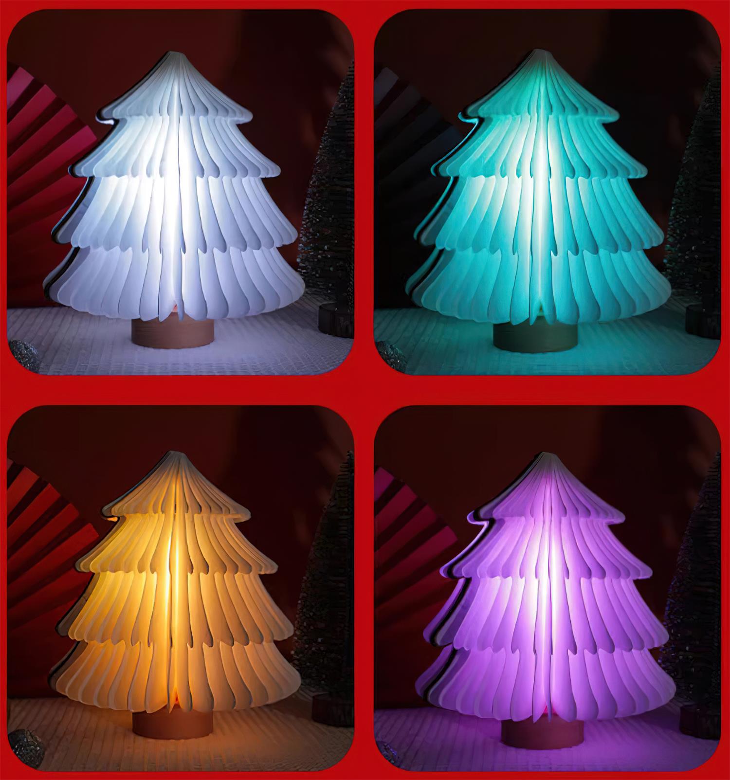 Foldable Christmas Tree Table Lamp - Wooden LED Light for Living Room