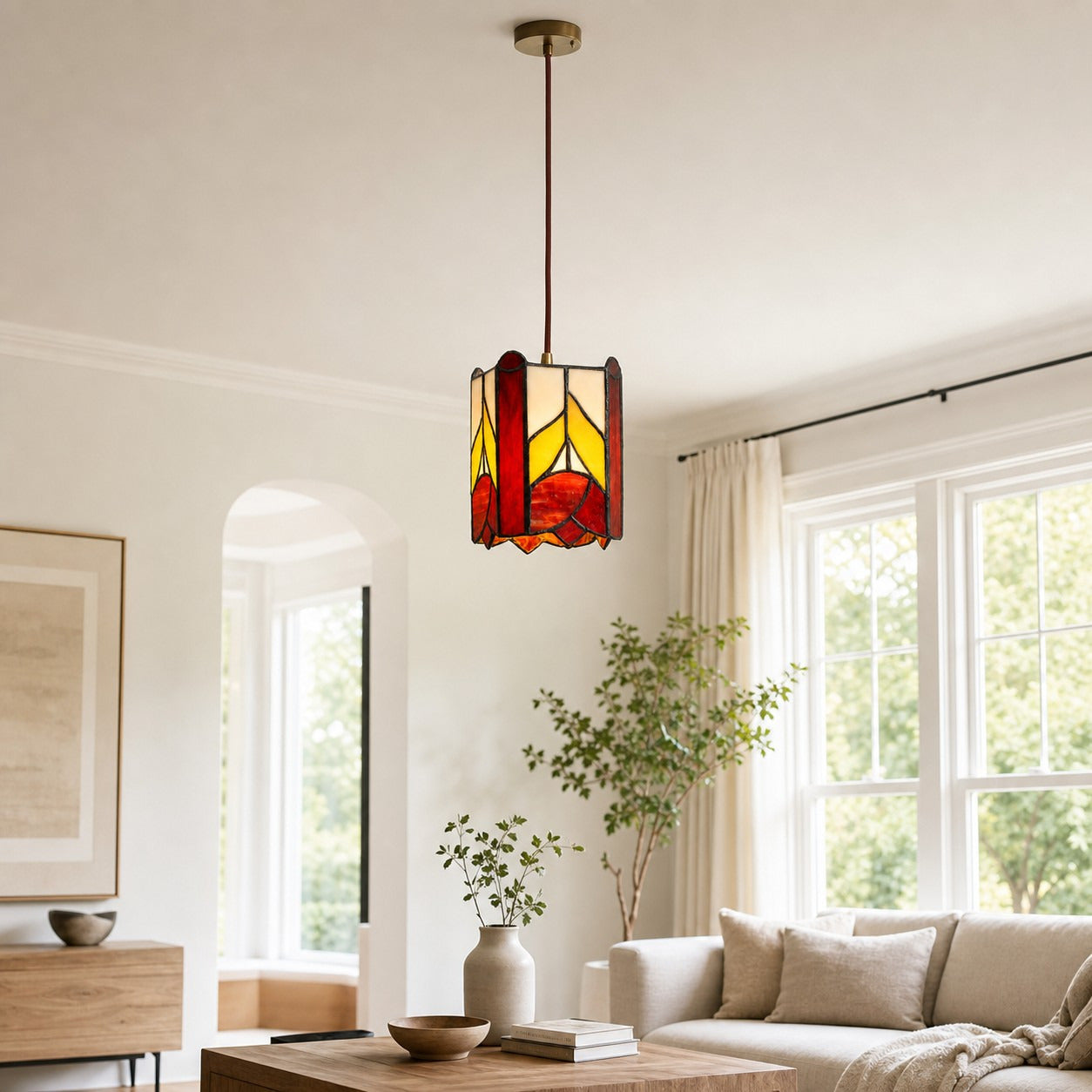 Rose motif pendant in a bright daytime interior