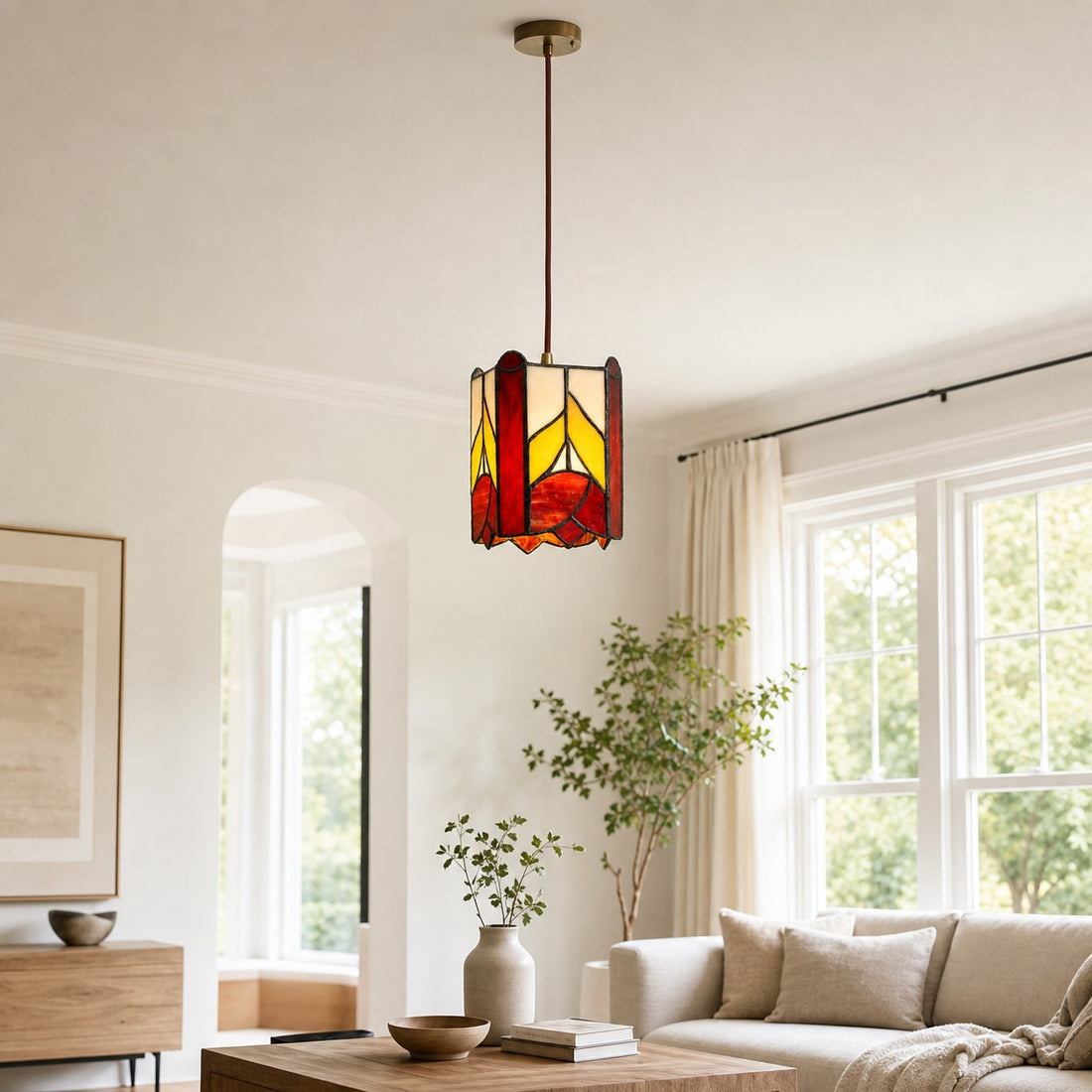 Rose motif pendant in a bright daytime interior