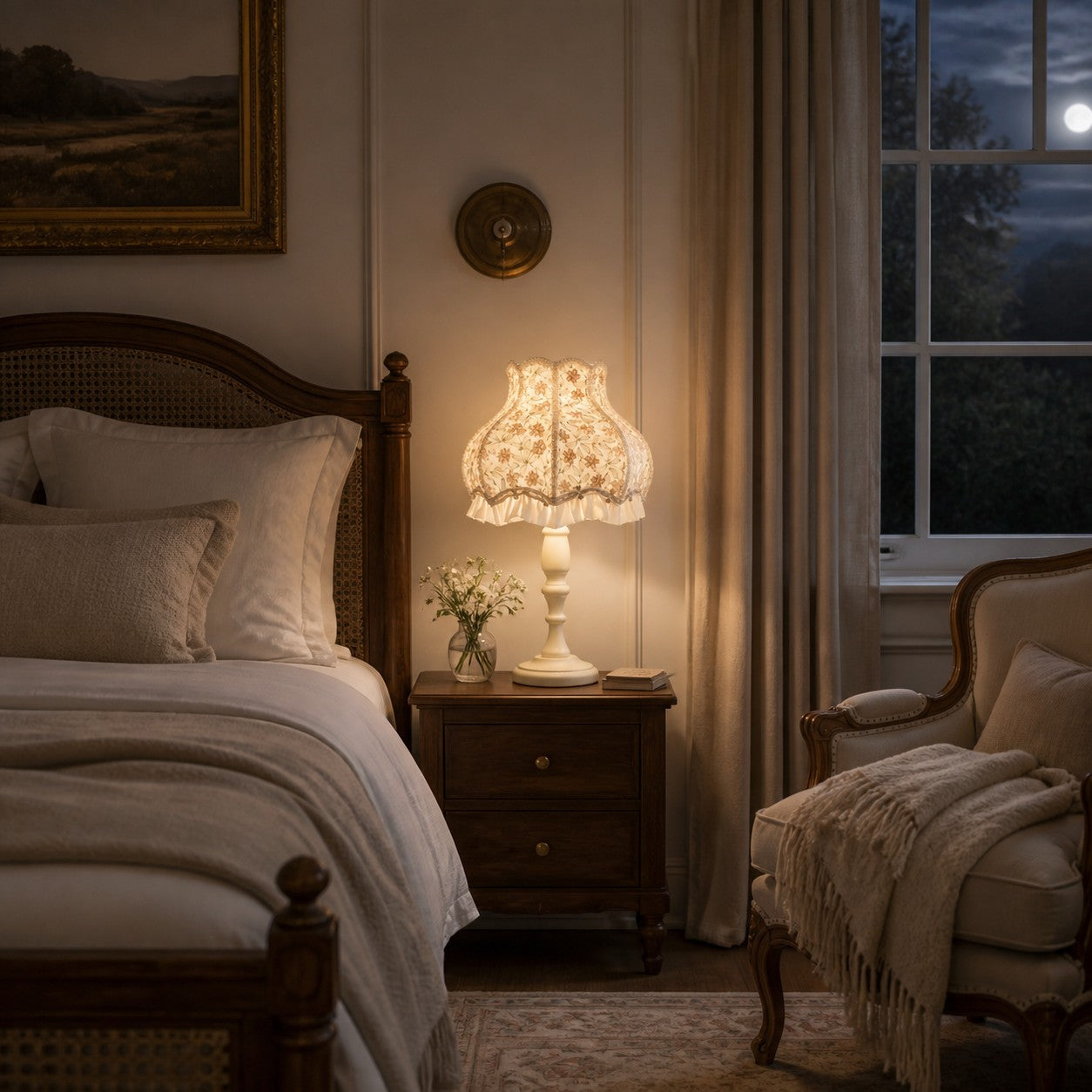 Embroidered Floral Ruffle Table Lamp