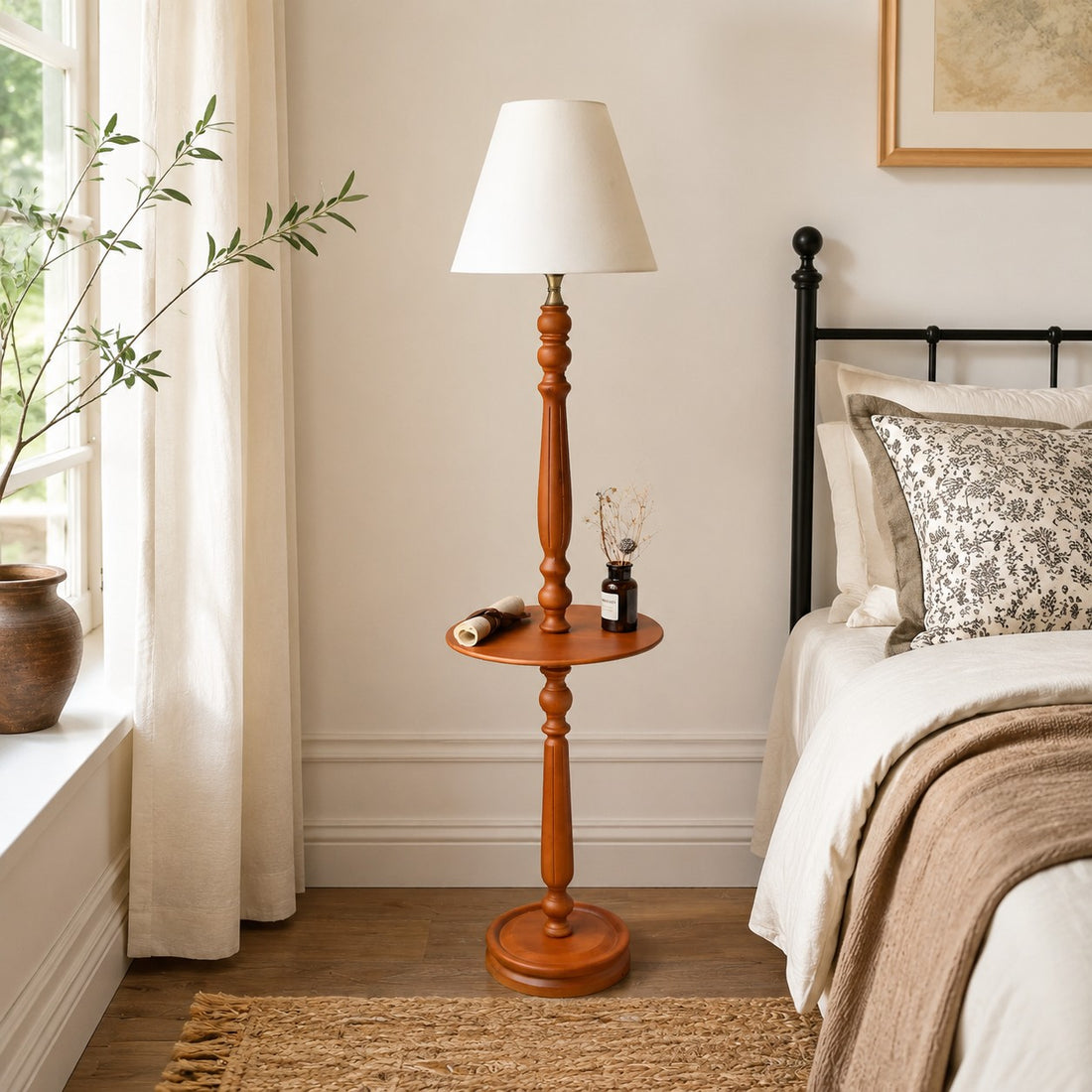 Vintage Solid Wood Floor Lamp with Optional Side Table