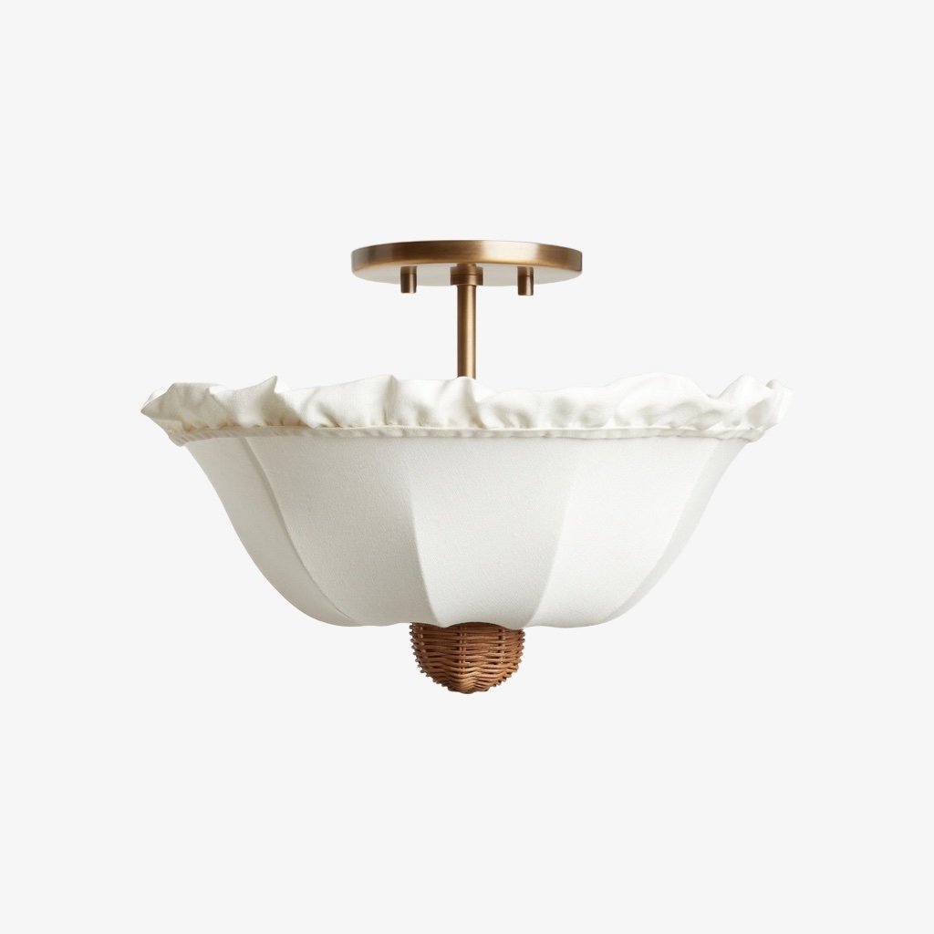Wickara Ceiling Light Wicker Parasol Shade – Mixed-Material Ceiling Fixture for Living Room or Hallway