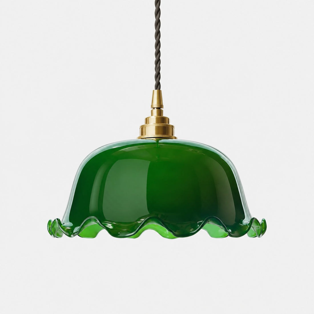Green wavy glass pendant light with brass base