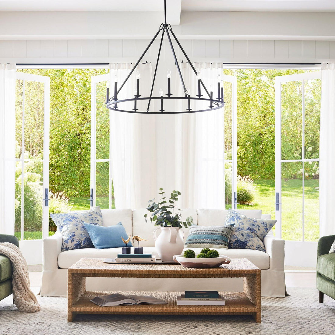 Rowan Rustic Iron Chandelier - Round Wagon Wheel Lamp for Living Room