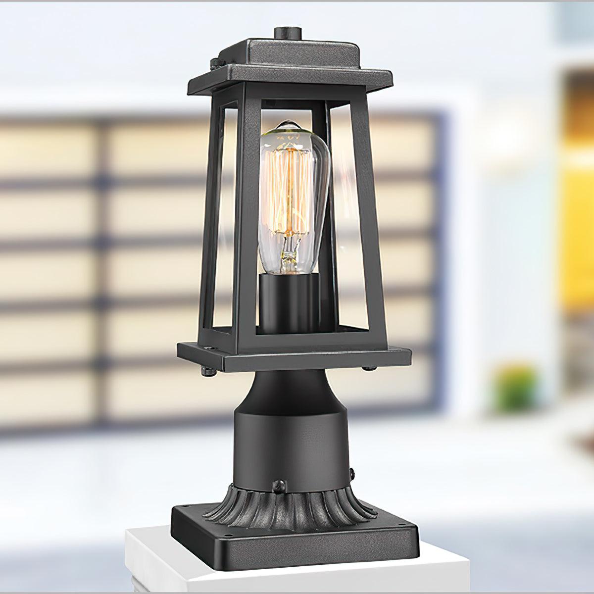 Outdoor Lantern Post Lights - Timeless Design - Black Metal & Glass