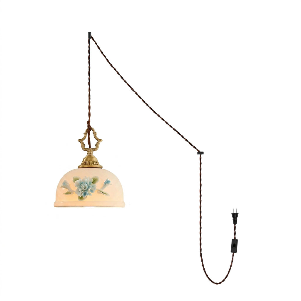 Raised Porcelain Floral Plug-In Swag Pendant