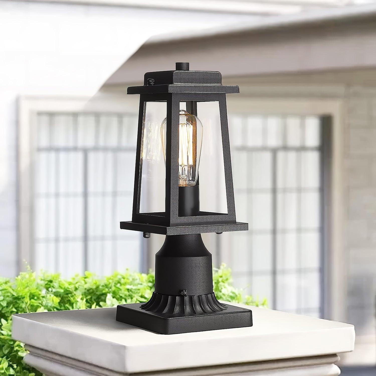 Outdoor Lantern Post Lights - Timeless Design - Black Metal & Glass